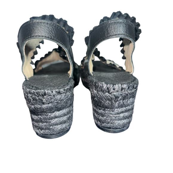 Juncal Aguirre Black Mica Natural Espadrille Wedge Sandals SZ 40 Made in Spain - Picture 4 of 11